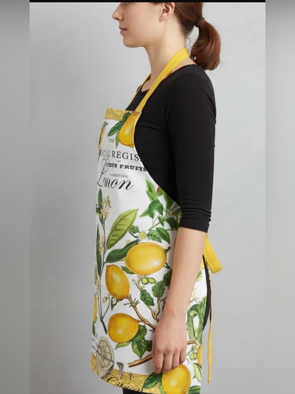 NWT Michel Design Works Cotton Chef Apron, Lemon Basil Adjustable Neck Strap - Picture 2 of 6